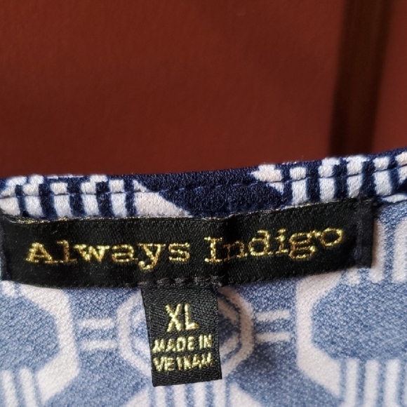 Always Indigo Blue and White Cap Sleeve Buttoned Blouse - Picture 3 of 7